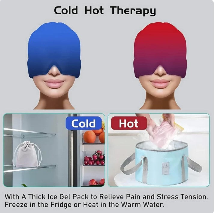 Reusable Cooling & Heating Headache Relief Mask – Migraine, Stress & Eye Puffiness Therapy